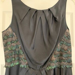 Marc Carmen Valvo Black Peacock Feather Silk Satin Midi Dress 12